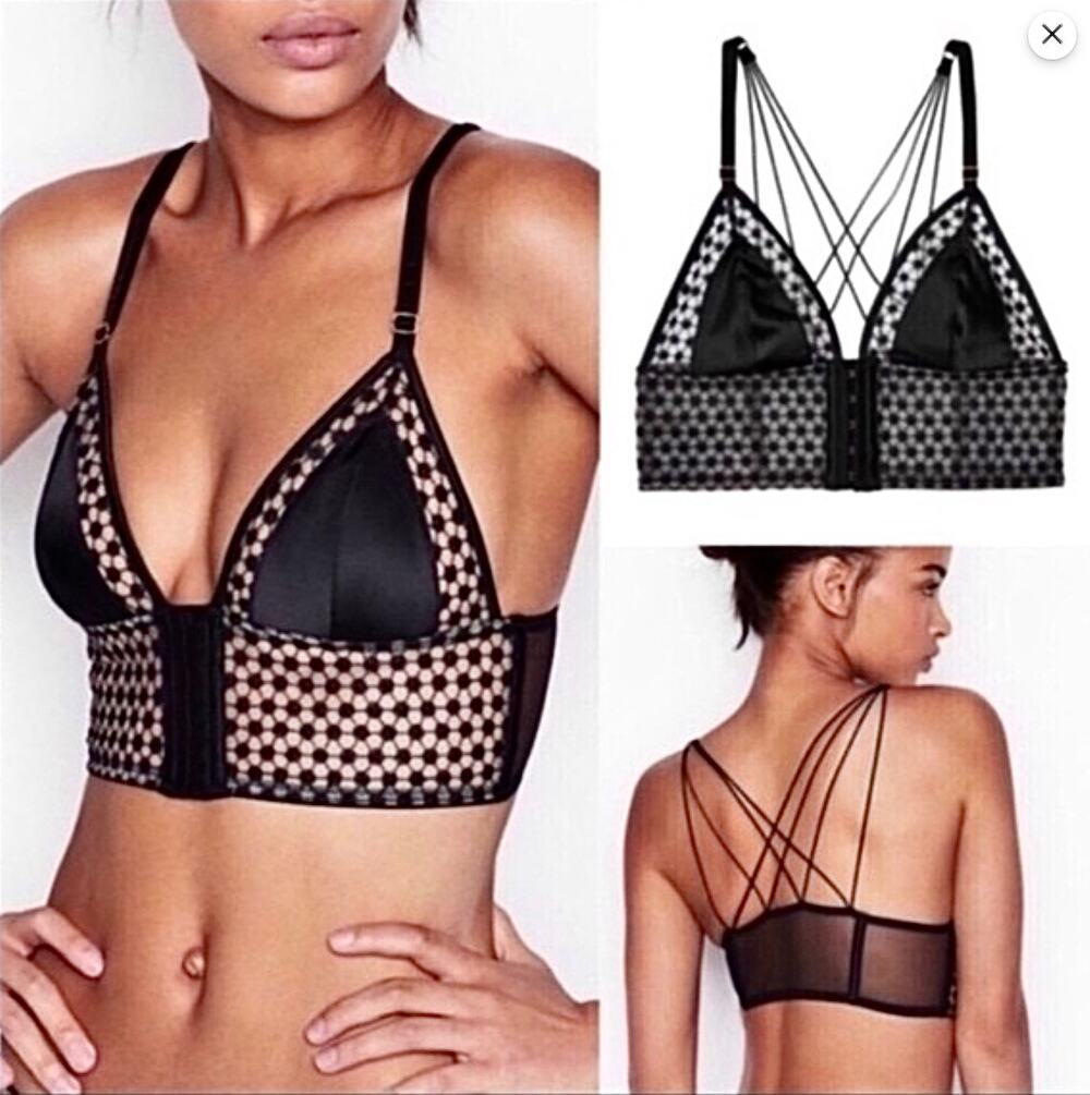 NWOT Victoria's Secret LUXE LINGERIE Starburst Long Line Bra Black SMALL